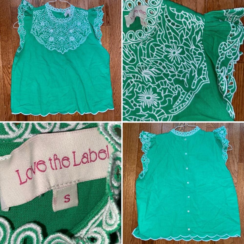 Love The Label Tuckernuck $300 Green Paradise Thea Open Work Eyelet Blouse Small - Picture 2 of 11